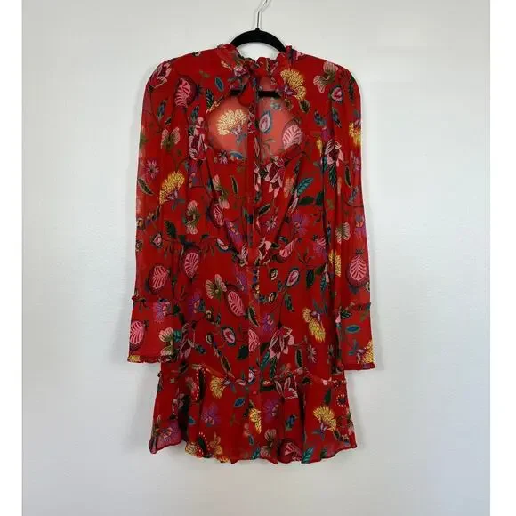 Alexis Morgana in Rust Nouveau A Line Floral Bow Tie Neckline Chiffon Dress M - Picture 3 of 7